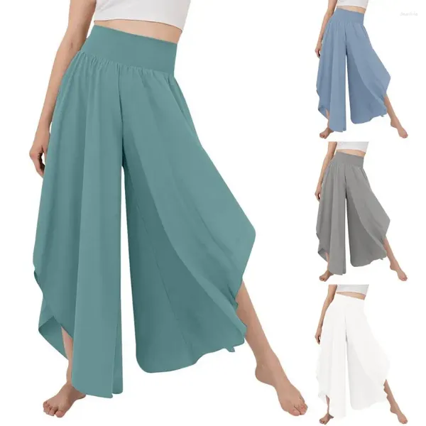 Pantalon féminin Femmes Culottes Jupe High Elastic Color solide Houstable Breffe Lulle Irrégulaire Longue pantalon féminin Yoga évasé
