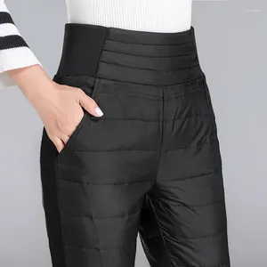 Pantalon Femme Femmes Down Taille Haute Épaissir Chaud Double Face Canard Blanc Minceur Pantalon D'hiver Bande Élastique Plus Taille Snowwear