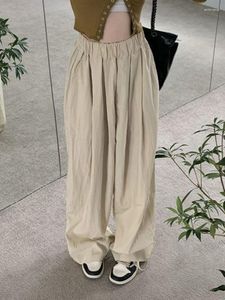 Damesbroeken Dames Elastische Hoge Taille Japan Stijl Unisex Retro Streetwear Solid Mujer Boyfriend Student Lente Harajuku Baggy Straight
