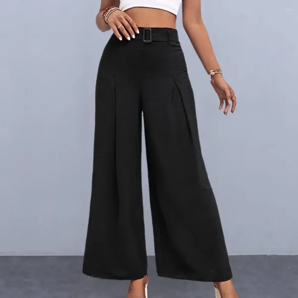 Pantalon Femme Femmes Élégantes Jambes Larges Flowy Pour Taille Haute Boucle Réglable Pantalon Business Streetwear Travail Été