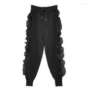 Pantalones de mujer moda harem negro estilo coreano coreano harajuku parche de parche de parche causal pantalones de cintura alta mujer pantalones de chándal