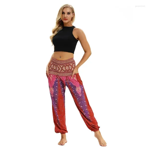 Pantalons pour femmes Femmes Mode Casual Imprimé Loose Bohemian Beach Holiday Bloomers Pocket Sunscreen Thai Yoga Sports