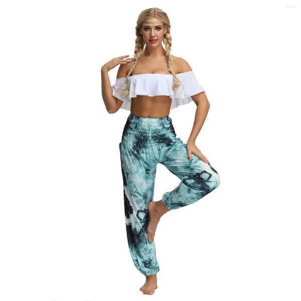 Pantalon féminin Fashion Fashion Casual Imprimé lâche Bohemian Beach Holiday Blooders Pocket Suncreen Thai Yoga Sports Pant