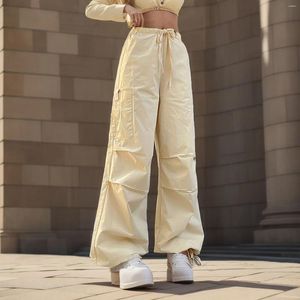 Pantalons pour femmes, mode décontractée, couleur unie, cordon de serrage réglable, panneau de poche asymétrique, culotte de sport sans couture