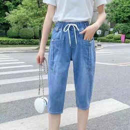Pantalon femme mode femme taille haute jean court coréen Streetwear mollet longueur Denim pantacourt femme vêtements été culotte 4XL