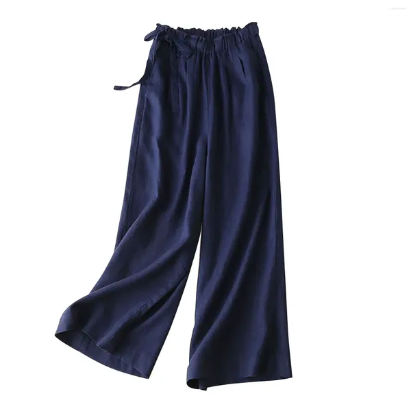 Pantalones para mujer Moda para mujer Color sólido Algodón Lino Elástico Long Beach para mujer Leggings de punto para