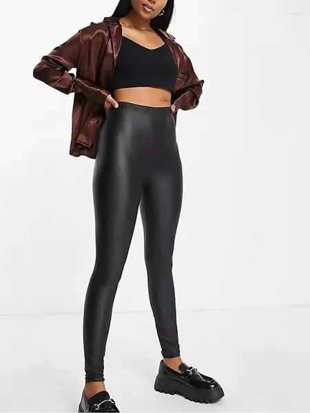 Pantalones para mujer Mujeres de cuero de imitación Leggings sin costuras Cintura alta PU Estiramiento Bodycon Custom Ladies Elástico Banda Slim Pantalones Clubwear