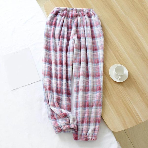 Pantalon féminin Femme Flanelle Plaid Automne Hiver Plux en molleton Fleece Chauffle de maison chaud Sleep Wear Pant Femme Girls Lounge Bottoms Pantalon