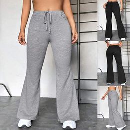 Pantalones de mujeres Leggings acampanadas de la cintura con la cintura ancha de la pierna del gimnasio del gimnasio pantalones de baile del pantalón de baile de tamaño negro 2023