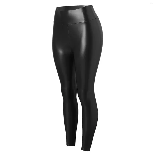 Pantalones para mujer Mujeres brillante PU Pantalón de cuero Elástico High Wiast Hip Lift Slim Pantalones Primavera Otoño Moda Streetwear Club nocturno militar