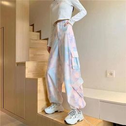 Pantaloni da donna Donna Harajuku Tie Dye Cargo Primavera Estate Moda coreana Streetwear Pantaloni casual sportivi versatili larghi a vita alta