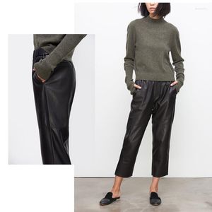 Pantalons pour femmes Femmes Harem Véritable Cuir Tousers Taille moyenne Plus Taille 2023 Élastique Longueur de mollet