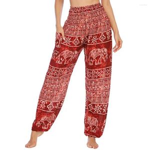Pantalon féminin Femmes Harem Yoga avec des poches larges élastiques de taille élastique Elephant Imprimé grand jambe de vacances