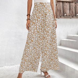 Damesbroek Dames Hoge taille Elastische tailleband Lange broek Bloemenprint Casual Oversized rechte wijde pijpen Holiday Streetwear