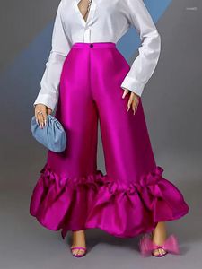 Pantalones de mujer de cintura alta acampanada pierna ancha talla grande brillante fucsia pantalones de campana pantalones de mujer de moda trajes de Club de fiesta 4XL