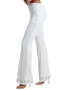 Pantalon féminin Femmes High Wistre Sequin Fared Color Color Band élastique Tableau Skinny Y2k Casual Slim Fit Botch Botchs Botchs