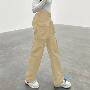 Pantalon féminin Femmes hautes couleurs solides en vrac Ligue large jambe de la jambe surdimensionnée vintage y2k multi-poche cargo baggy