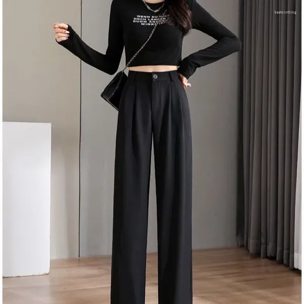 Pantalon femme taille haute printemps automne mode ample jambe large solide Style coréen élégant pantalon droit femme Y2k