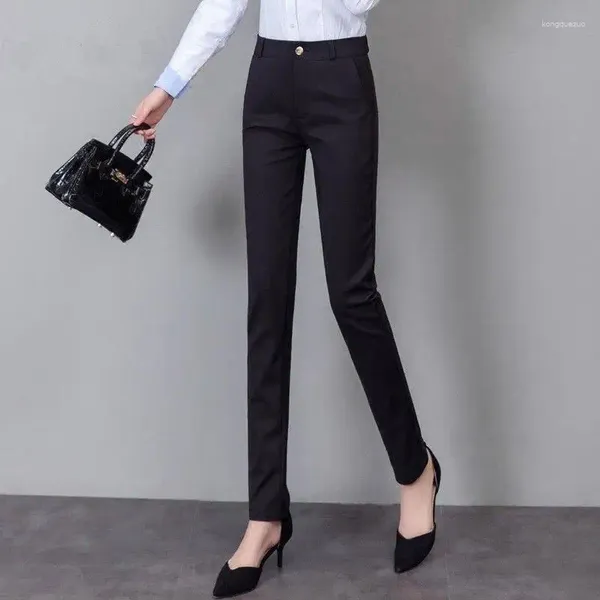 Pantalones para mujer Traje de cintura alta Casual Trabajo OL 2023 Primavera Otoño Carrera Negro Moda Slim Tobillo Longitud Pantalones Q596