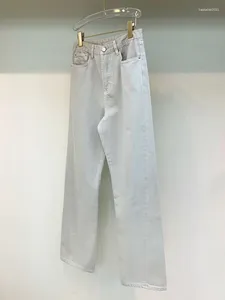 Pantalon féminin Femmes hautes tailler torsadé jeans de couture droite couleur solide simple denim féminin long 2024 printemps été