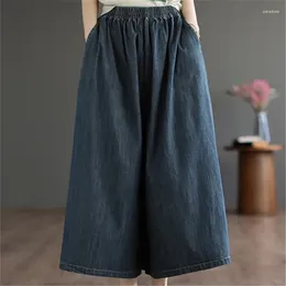 Pantalones vaqueros para mujer, moda informal coreana de verano 2024, falda vaquera de imitación fina holgada de pierna ancha de siete puntos para mujer R547