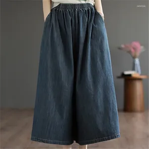 Pantalones vaqueros para mujer, moda informal coreana de verano 2024, falda vaquera de imitación fina holgada de pierna ancha de siete puntos para mujer R547