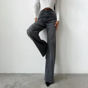 Damesbroeken Vrouwen jeans hoge taille knop rits zipper lange broek luipaard print losse brede poot zakken ontwerp casual