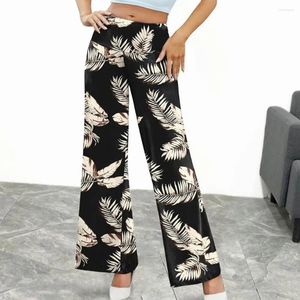 Pantalon femme imprimé feuille décontracté, taille haute élastique, droit, jambes larges, Long, extensible, pantalon de bureau, Streetwear