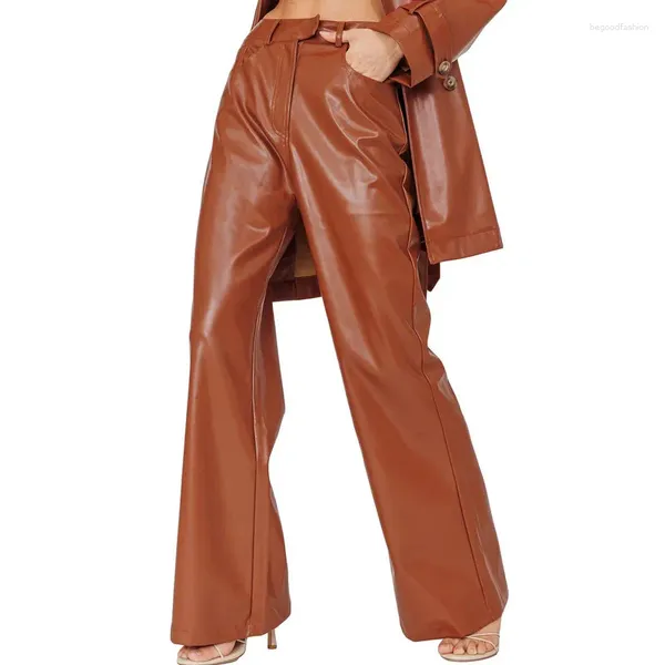Pantalons Femmes Femmes Cuir Flare Automne Hiver Vêtements Casual Couleur Solide Taille Haute Bell Bottoms Bootcut Pantalon avec poche