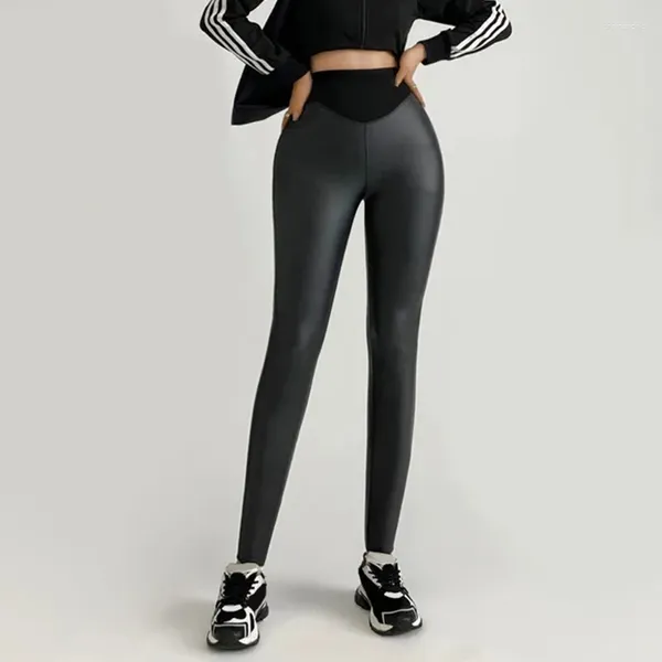 Pantalon féminin Femmes en cuir haut élastique Leggings brillants pantalons