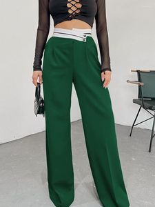 Pantalons pour femmes femmes lâche taille haute pantalon à jambes larges mode d'été plis irréguliers laissant tomber Botton bureau dame décontracté pantalon vert