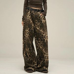 Pantalon féminin Femmes pantalon lâche avec poches Fashion Vintage Y2k Jeans à jambe large imprimement imprimé streetwear occasionnel