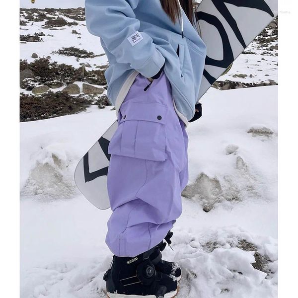 Pantalones para mujer Mujeres al aire libre a prueba de viento impermeable cálido color violeta pantalones de nieve de gran tamaño esquí invierno snowboard cargo