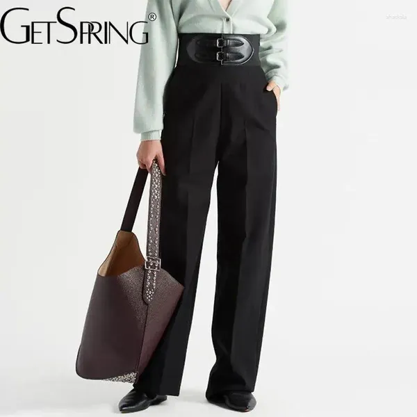Pantalones para mujer Pantalón Capris 2023 Moda de otoño Accesorios de cinturón elegante Cintura alta Pierna ancha Pantalones largos casuales para