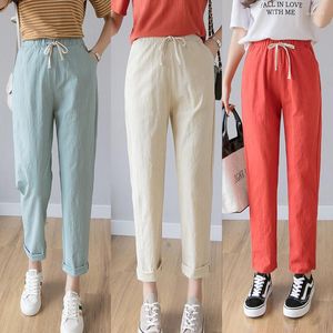 Dames broek vrouwen potlood casual Harajuku enkel lengte broek broek herfst plus maat massief elastisch taille katoenen linnen zwart