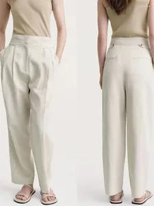 Pantalon féminin Femmes plissées Linet Line Mélanges Contrutal High Taies Contrôle pantalon Straitement Spring Summer 2024