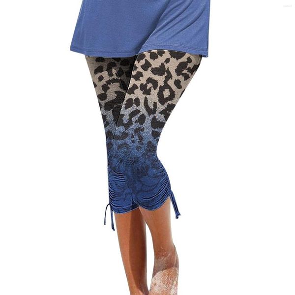 Pantalones de mujer talla grande Casual vacaciones estampado de leopardo lápiz cordón cintura elástica media longitud Legging Pantalones