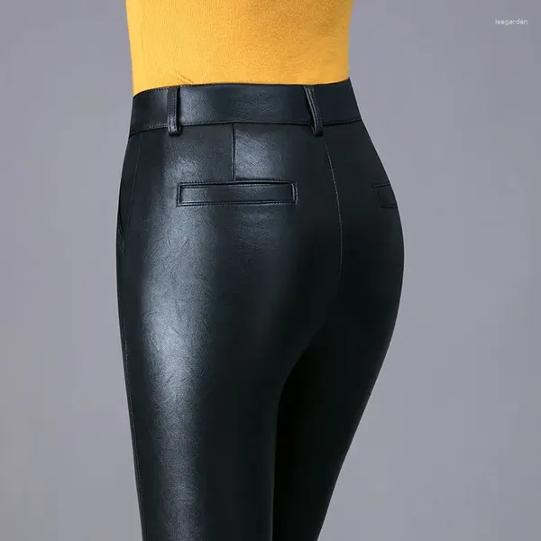 Pantalones para mujer Mujeres de cuero real femenino genuino negro cintura alta harem damas elástico streetwear pantalón g253