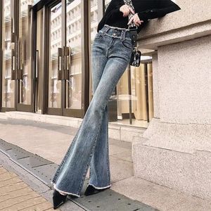 Vrouwen broek vrouwen retro -blauwe jeans hoge taille lente en herfst strak uitlopende pantalones de mujer