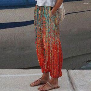 Pantalon Femme Femme 2023 Femmes Coton Mode Floral Imprimé Cheville-Longueur Harem Élastique Taille Haute Lâche Pantalon Large Avec