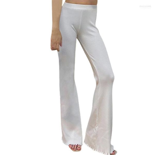 Pantalon femme Capris femme 2022 femmes tempérament couleur unie évasée dame mode blanc élastique taille haute BuLifting pantalon S/ M/