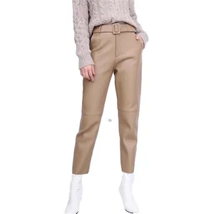 Vrouwen Broek Vrouwen Capri Echt Leer 2022 Herfst Dame Losse Dunne Harem Schapenvacht Hoge Taille Enkellange Casual riem