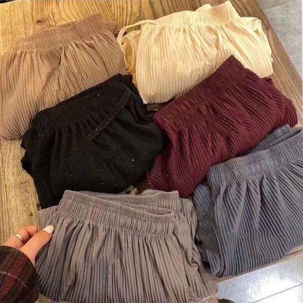 Pantalones de mujer Capris de Color sólido combinables con todo Unisex con intermitente brillante pantalones de pierna ancha sueltos ropa de calle de moda coreana