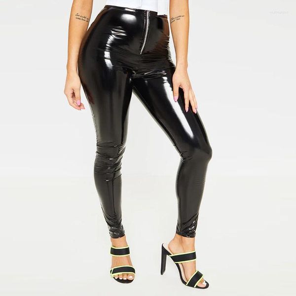 Pantalons pour femmes Capris pour femmes Leggings en similicuir extensible pour femmes Crayon en PVC Dames Sexy Latex Noir Collants taille haute Pantalons en PU