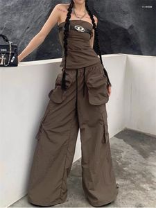 Pantalon femme Deeptown Y2K Gorpcore Brown Cargo Pant Femme Oversize Style Coréen Parachute Pantalon Années 90 Vintage Hippie Street
