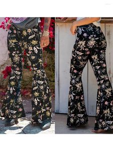 Pantalons pour femmes Femmes S Floral Imprimer Taille haute Lounge Yoga Jambe large Longue Boho Comfy Stretch Bell Bottom Pantalon