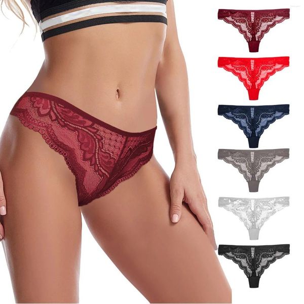 Pantalones para mujer Ropa interior para mujer Bikini de algodón Color sólido Sexy Encaje Elástico Hueco Lmprintless Low Rise G First Lite para mujer