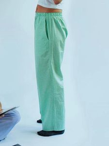 Pantalon féminin Femmes S large jambe décontractée lâche Stripe Imprimes de salon élastique Lounge avec des poches pour les vêtements de travail de travail