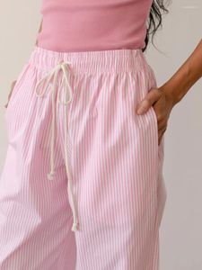 Pantalon féminin Femmes S y2k Stripe imprime large jambe large long pantalon élastique à la taille décontractée.