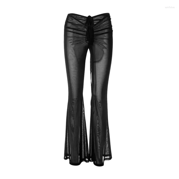 Pantalons pour femmes femmes voir à travers maille évasée couvrir maillot de bain bikinis bas cordon taille pantalon large jambe